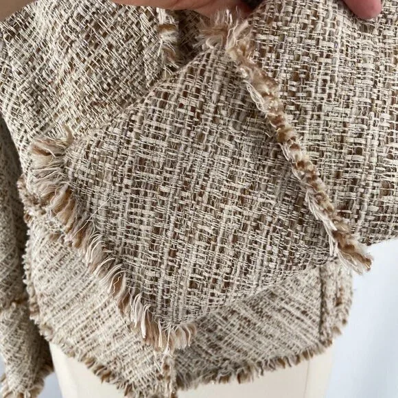 Brooks Brothers Fringed Cream Brown Metallic Nubby Tweed Fitted Career Blazer 12 - Picture 8 of 13